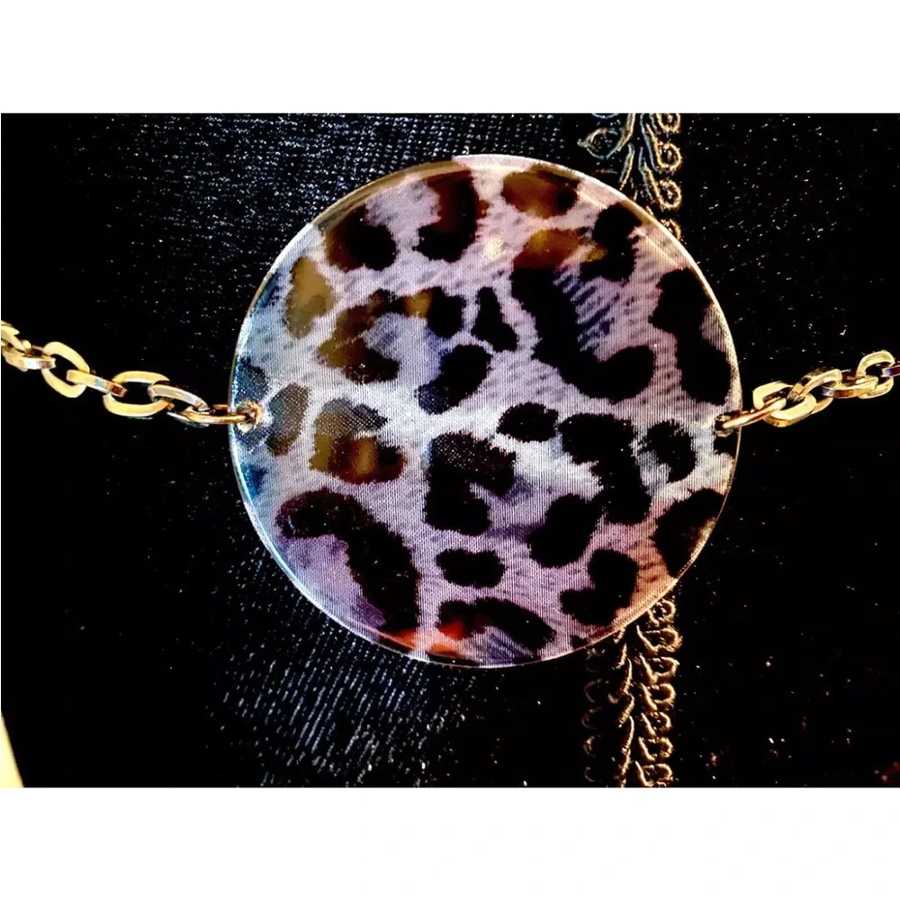 Vintage Chain Belt Leopard Print‎ Lucite Discs